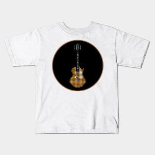 Tiled Pixel Slack Goldtop Guitar in a Black Circle Kids T-Shirt